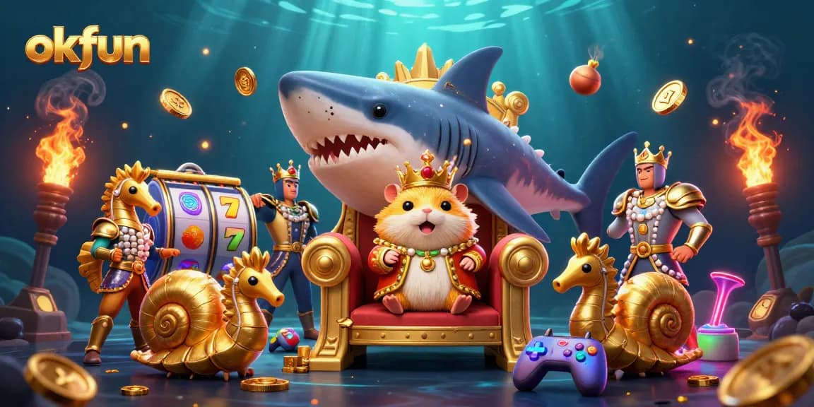 Experience exciting casino games at okfun with vibrant slot machine visuals and royal characters.