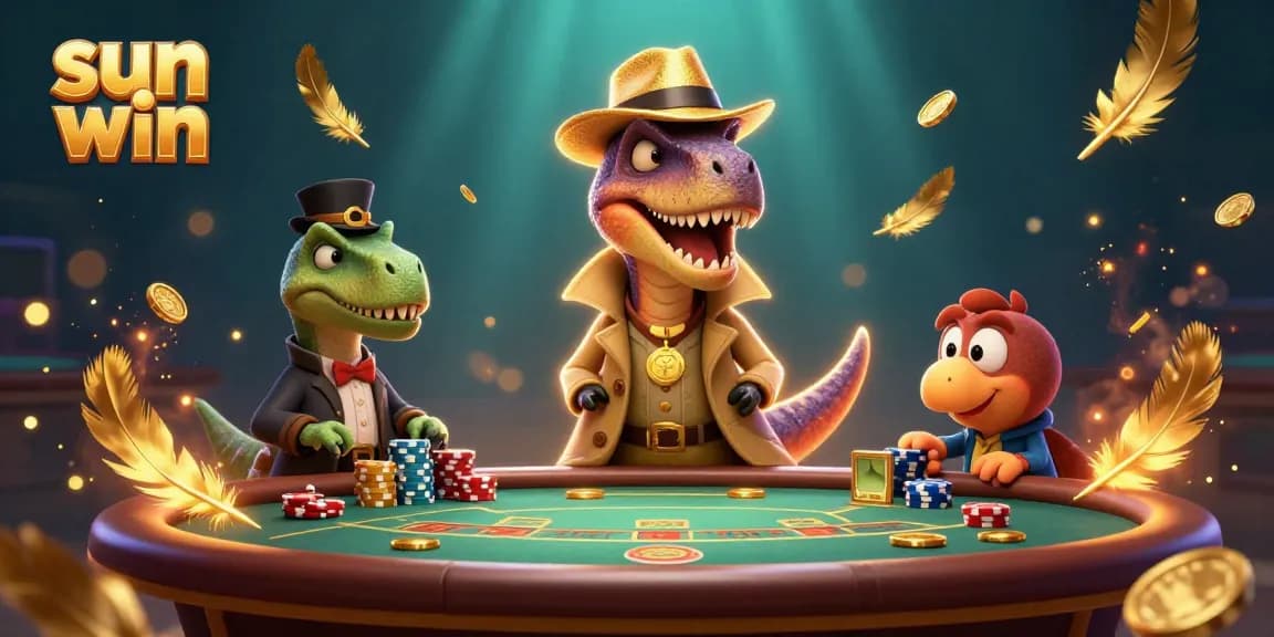 Engage in thrilling gameplay strategies at Sun Win's vibrant casino with cartoon dinosaurs.