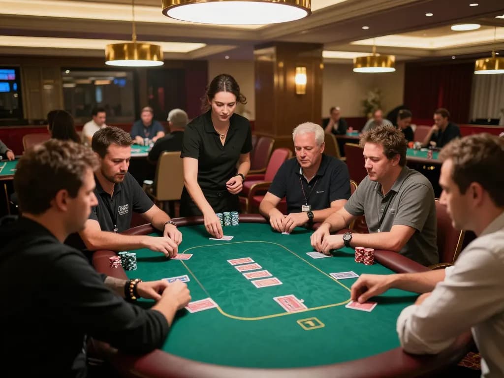 Players engaging in poker strategies at DEBET casino during an exciting tournament night.