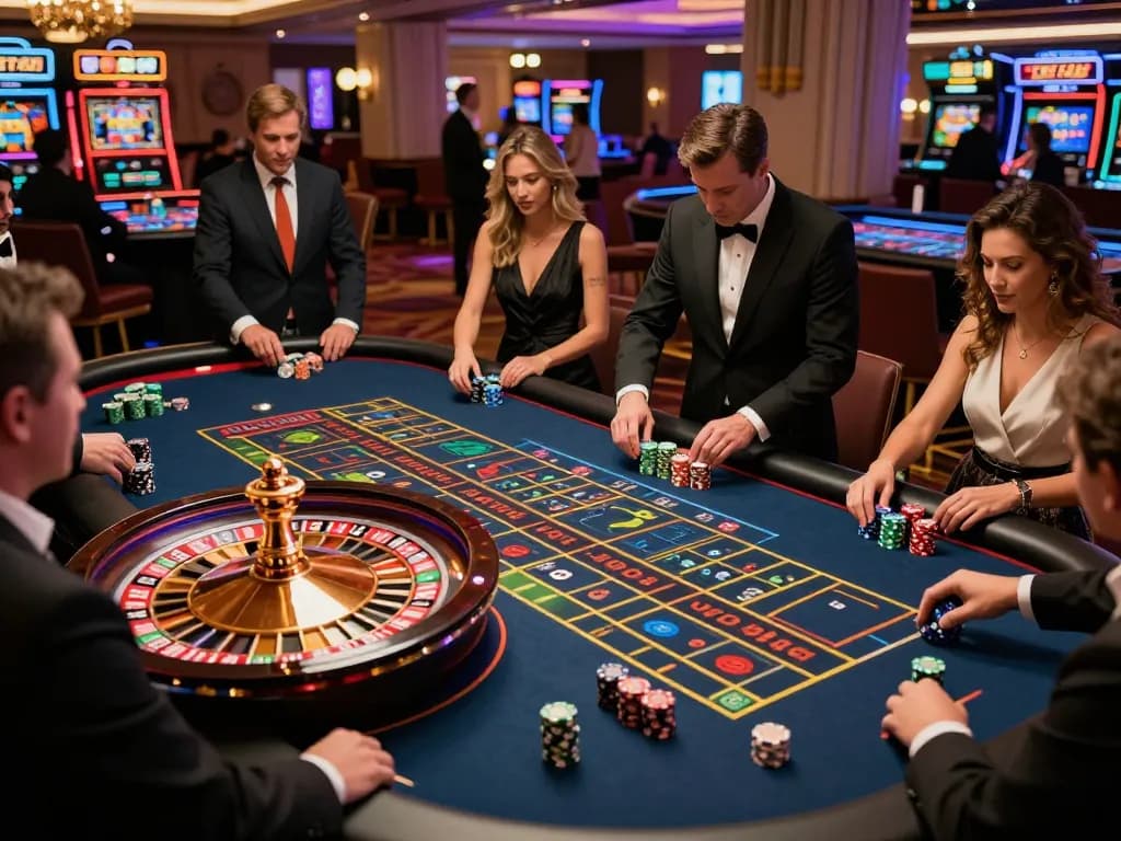 Players engaging in roulette action at a casino table featuring TX88 betting strategies and excitement.