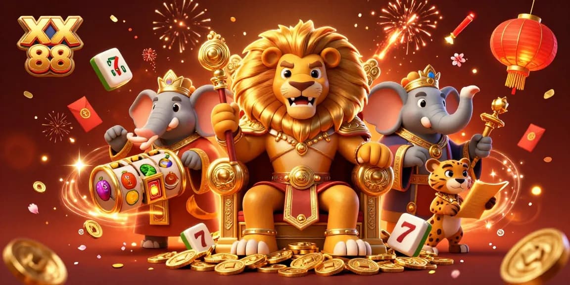 Join the excitement at XX 88 casino with a vibrant 3D scene of thrilling slot action and animated characters.