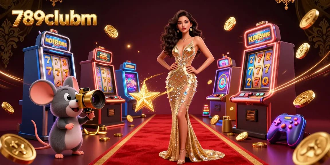 Spin the reels at 789clubm with a glamorous 3D scene showcasing vibrant slot machines and dazzling elements.