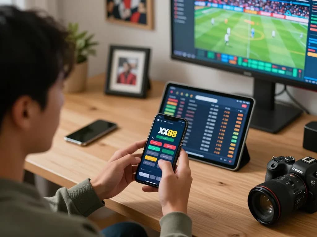 Engaging in real-time sports betting on the XX88 app with live odds displayed.