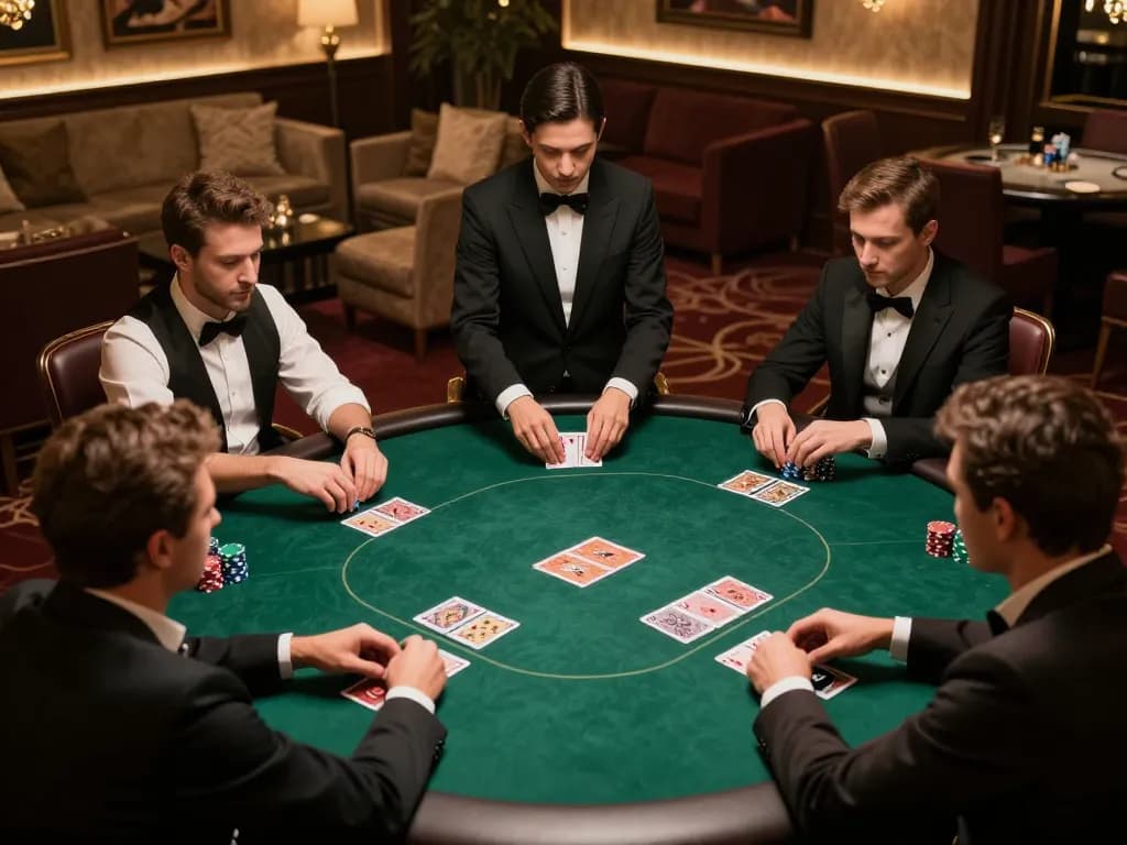 Players in a poker game at the Nhà cái DABET private table, showcasing intense gameplay and strategy.