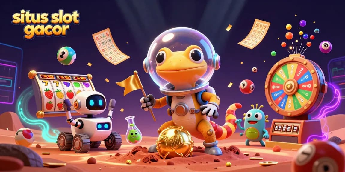 Explore the excitement of situs slot gacor with a vibrant Martian casino scene featuring animated slot reels and dynamic game elements.