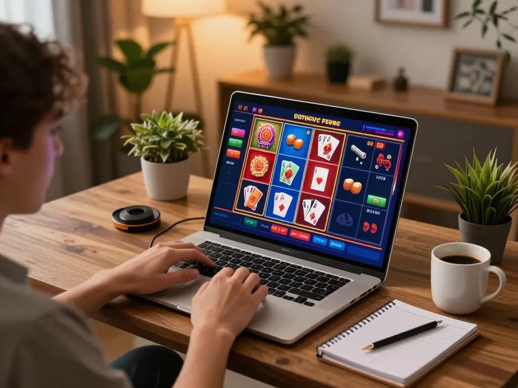 Person enjoying a thrilling online casino experience on laptop at home with tr88seo games interface.