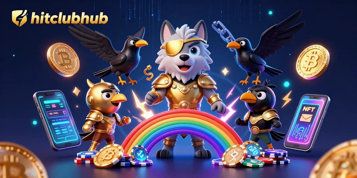Engage with hitclubhub at a vibrant Norse-themed casino illustration showcasing gaming excitement and crypto elements.