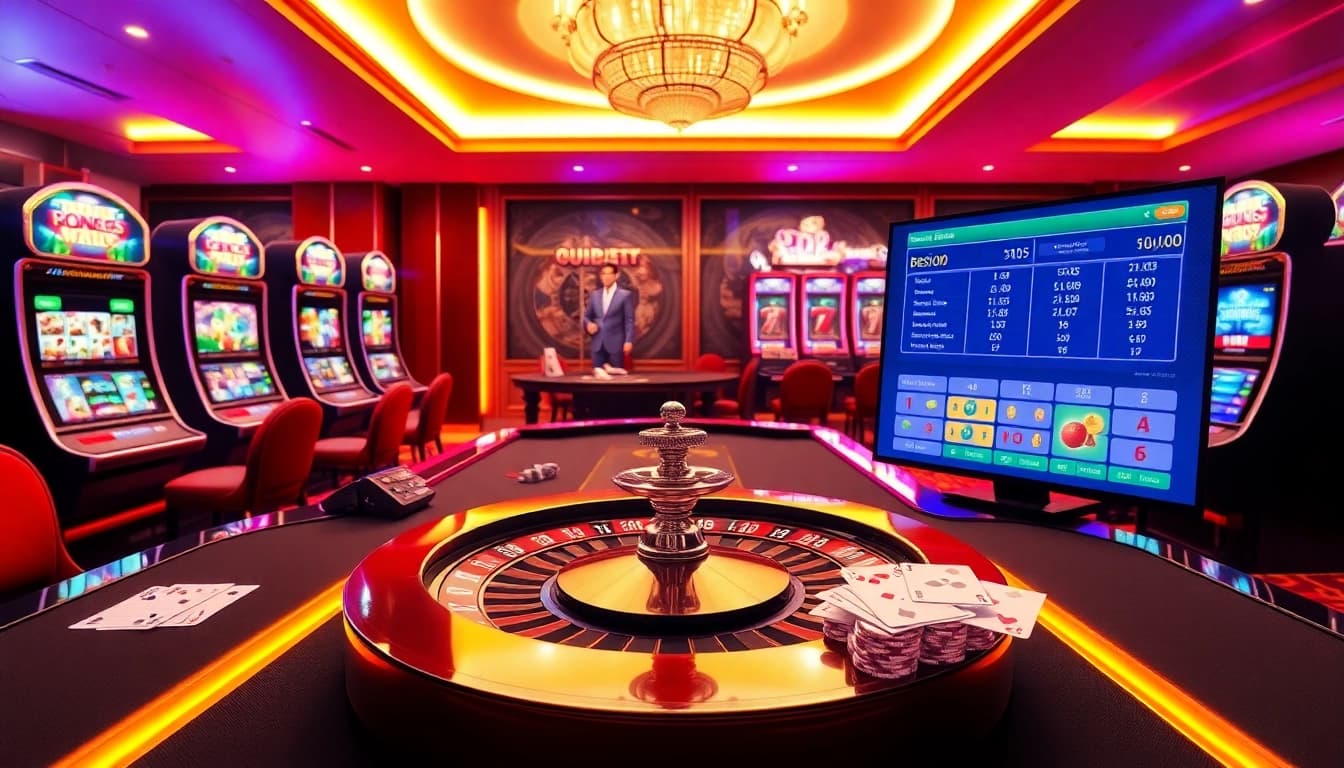 Experience the excitement at nk 88 with engaging casino visuals featuring lively slot machines and roulette.