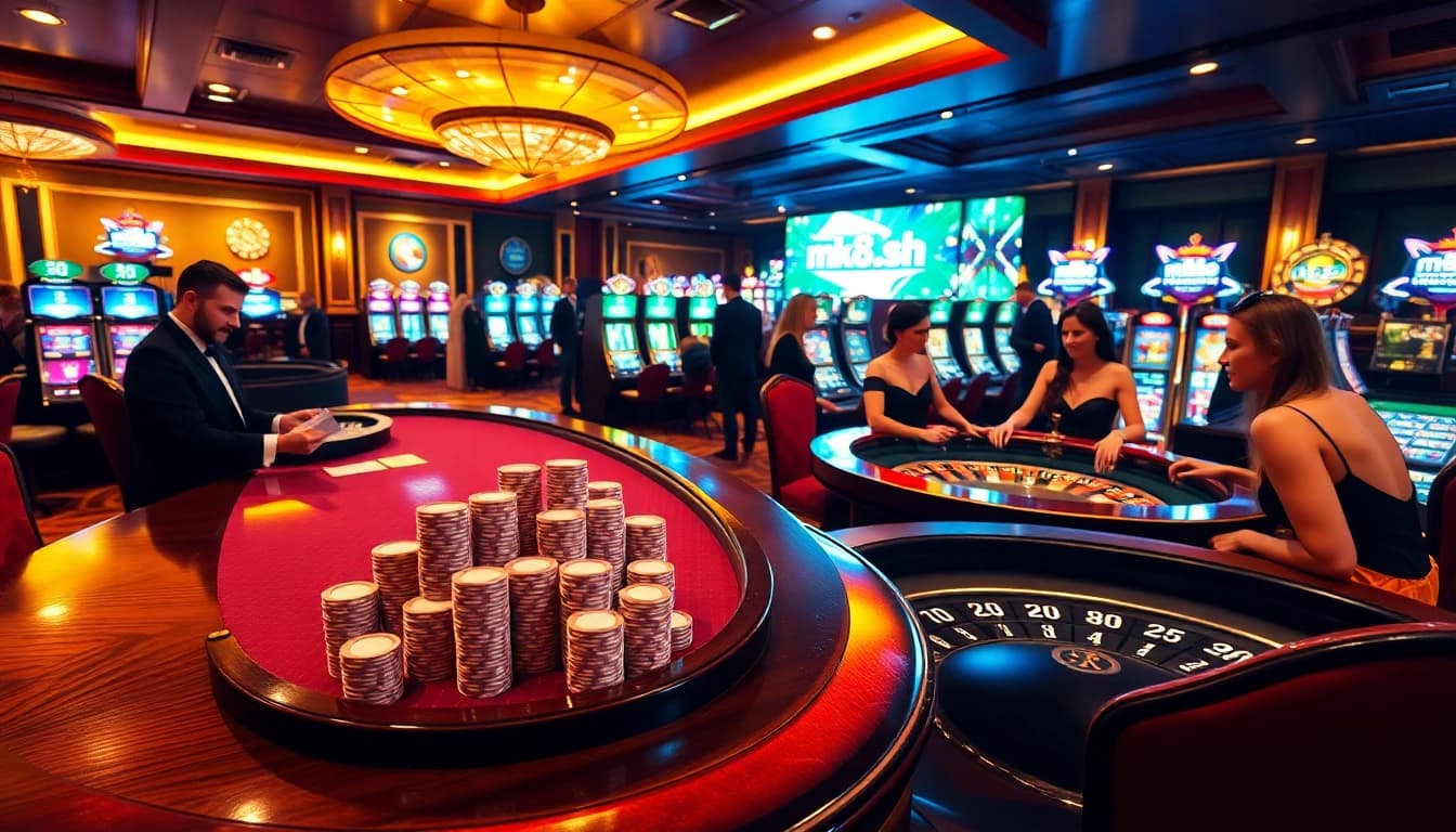 Engaging casino scene with vibrant poker games and mk8.sh betting strategies at play.