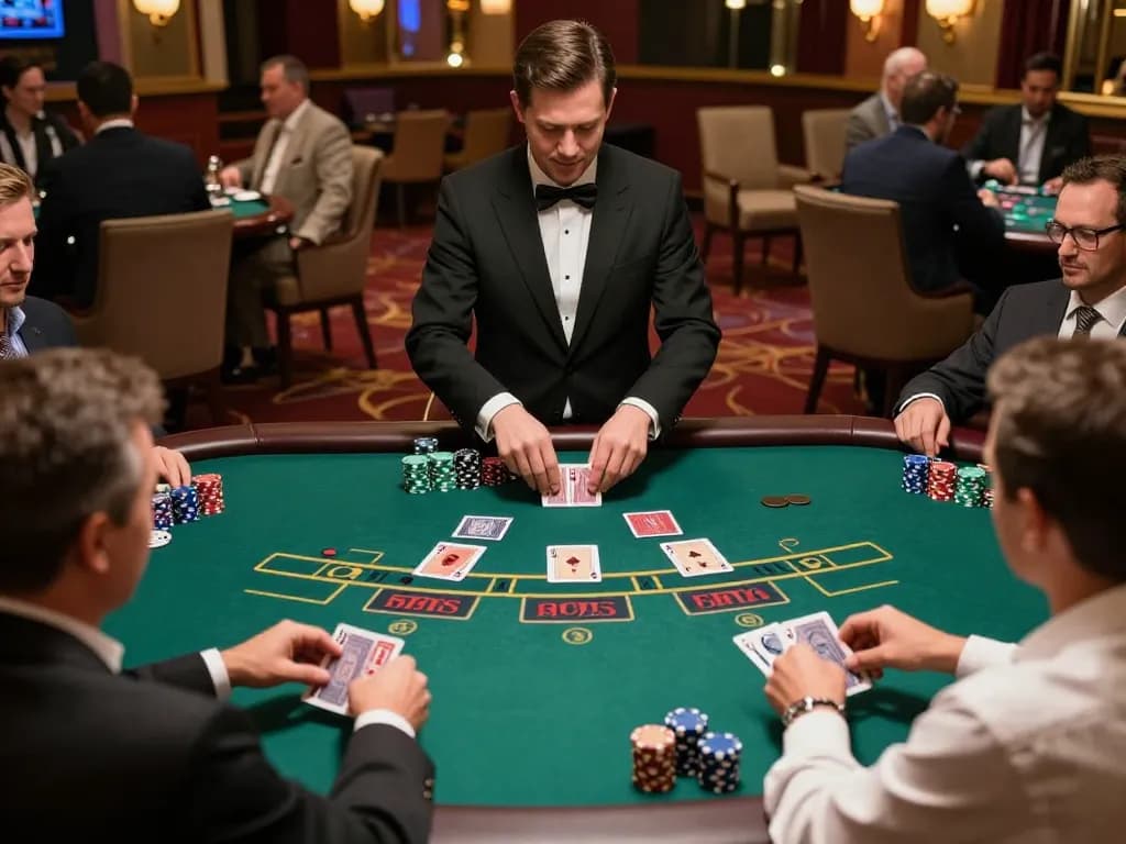 Go8 players strategizing in an exciting blackjack game at a luxury casino
