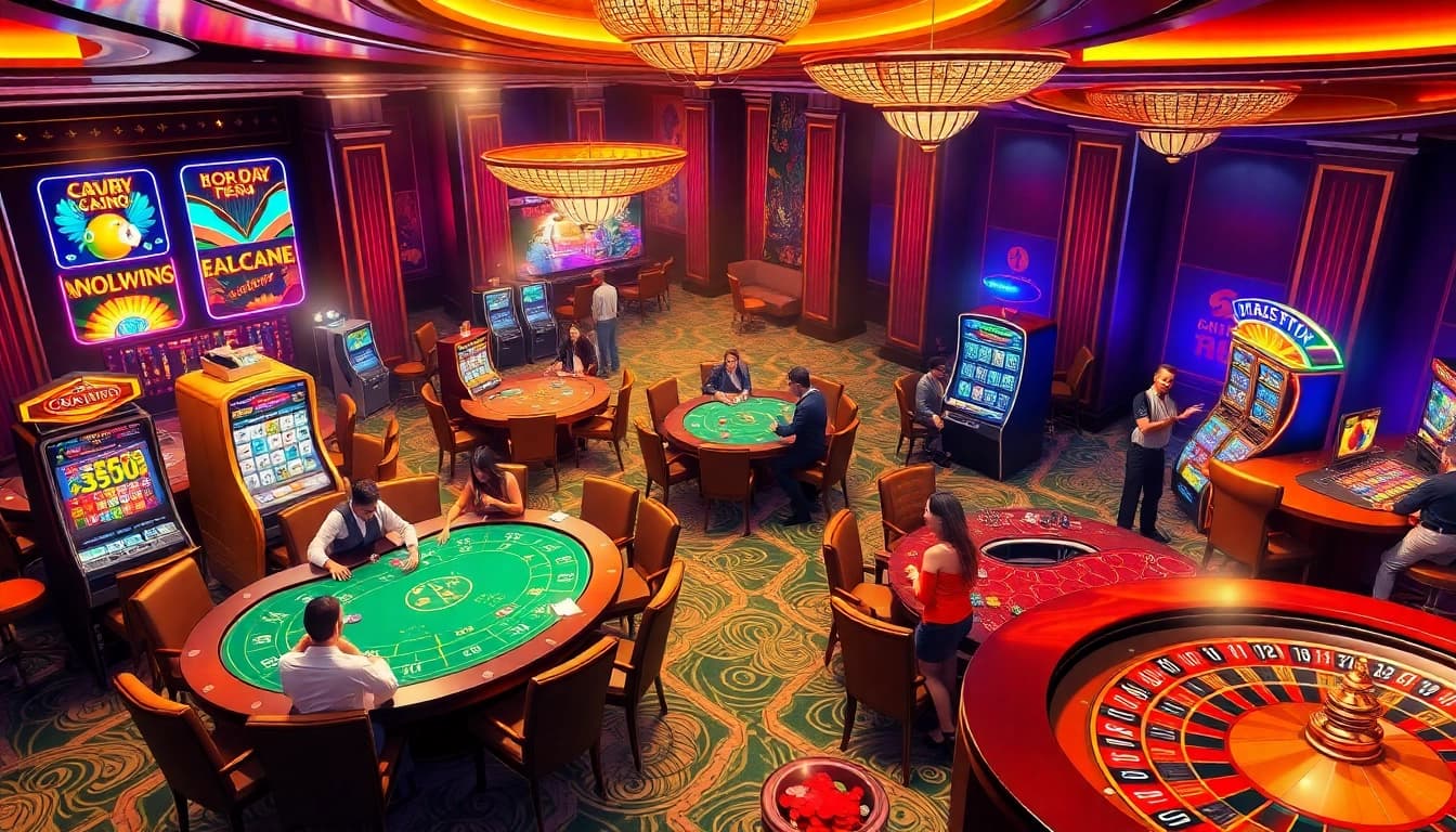 Exciting casino gameplay at https://rr88c.pro/ featuring vibrant slot machines and poker tables.