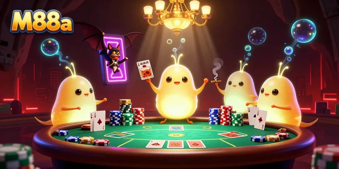 M88a offers an entertaining poker scene illuminated by glowworms lighting the casino atmosphere.