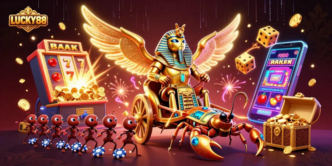 LUCKY88 spins the jackpot in a vibrant casino scene filled with thrilling gaming elements.