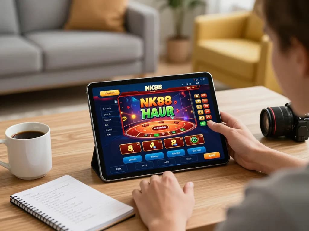 Engaging with online casino gaming at home using NK88 app for a fun experience.