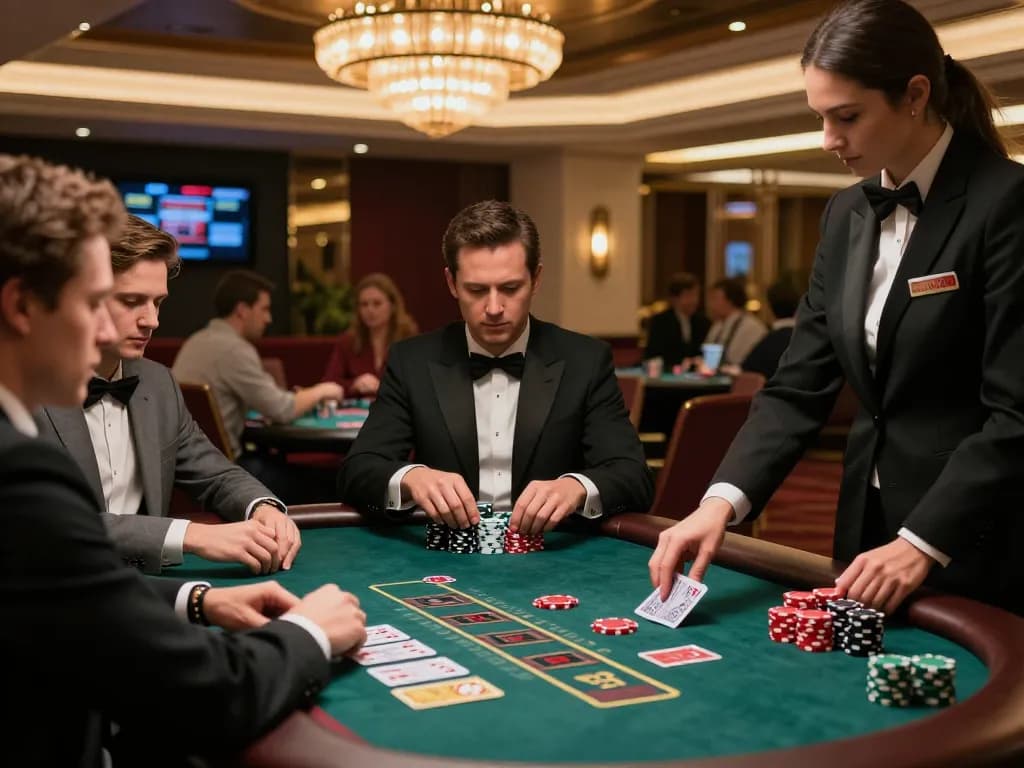 Players strategizing at the 98win1 blackjack table, showcasing an engaging casino atmosphere