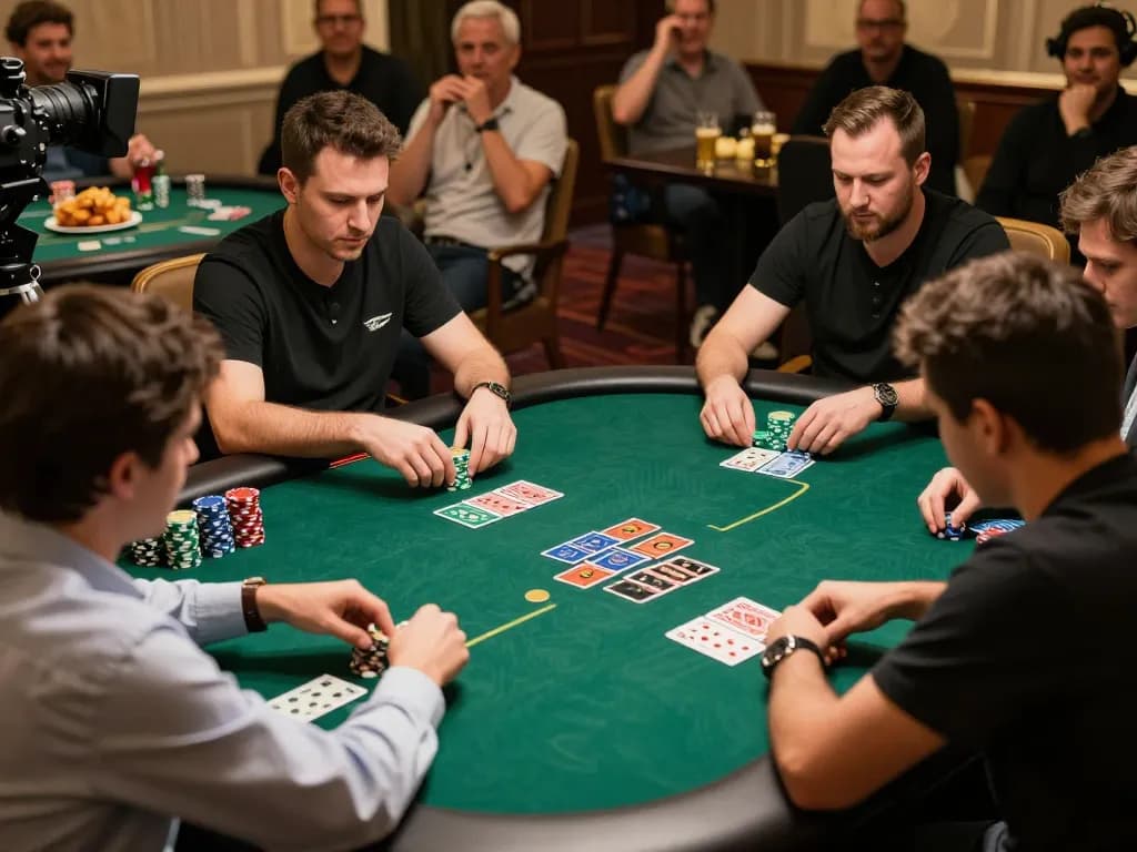 Players strategizing during an intense poker game at KKWIN, highlighting the thrill of competitive gambling.
