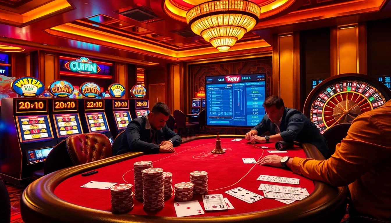 Experience the thrill of winning at https://tg88.black/ with a high-stakes poker table and vibrant casino elements.