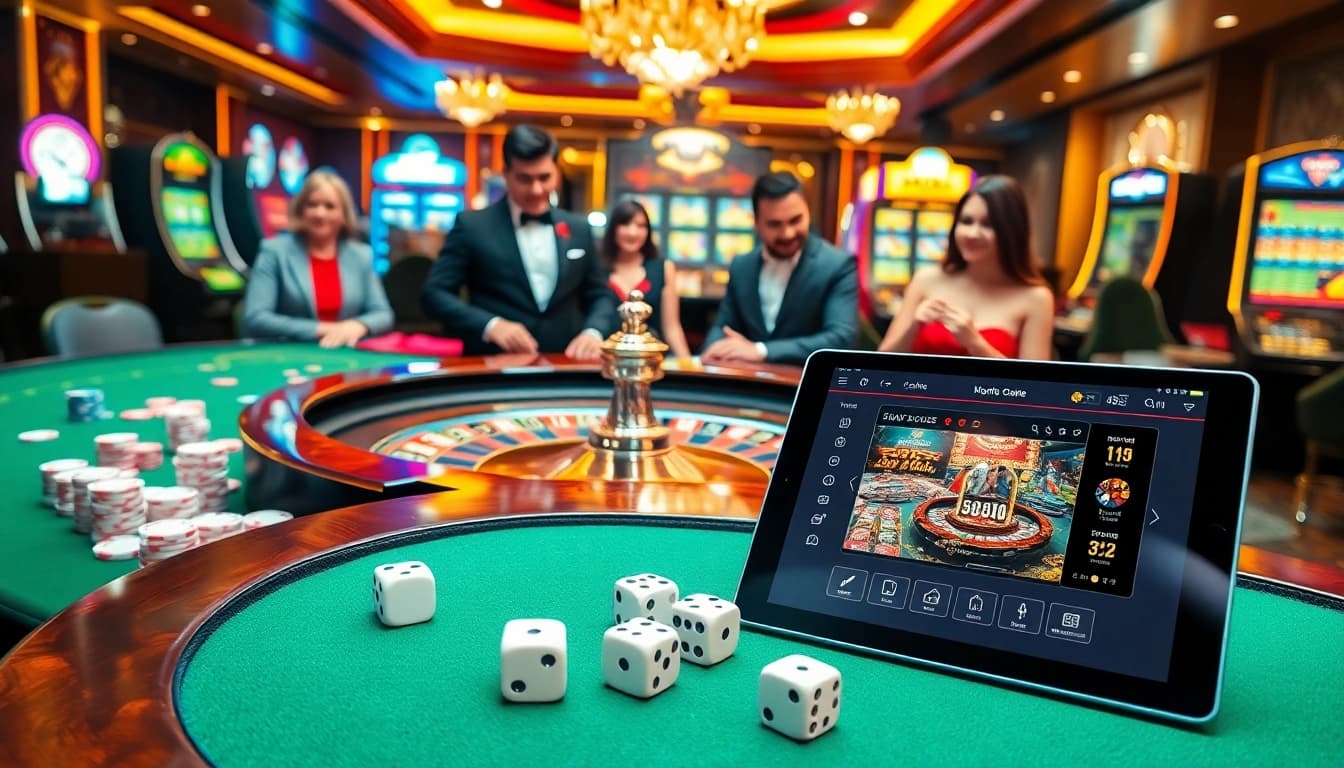 Experience the excitement at Nhà Cái 68VIP with vibrant casino tables and players immersed in thrilling games.