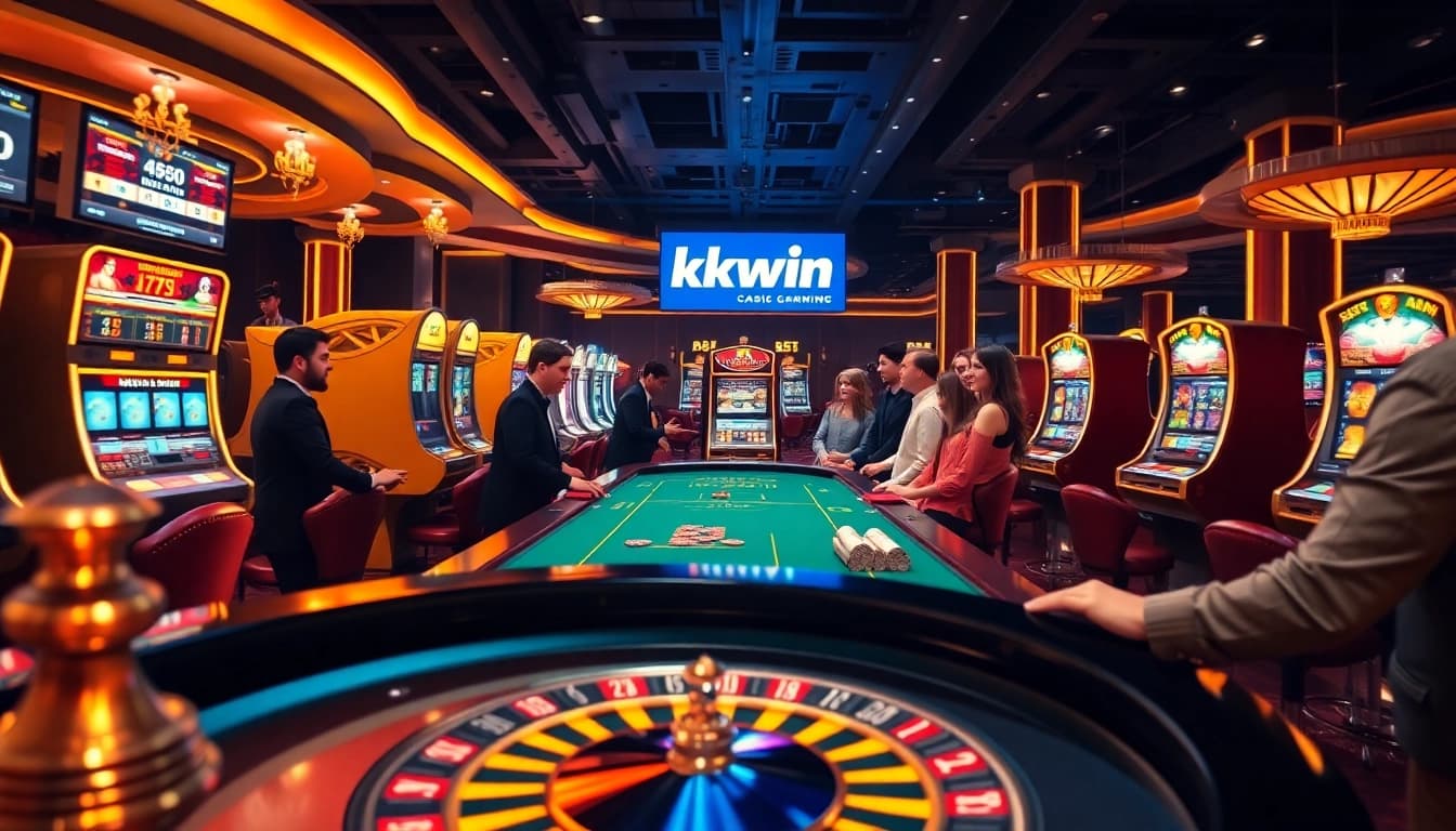 Experience kkwin's thrilling casino atmosphere with vibrant games, chips, and enthusiastic players.