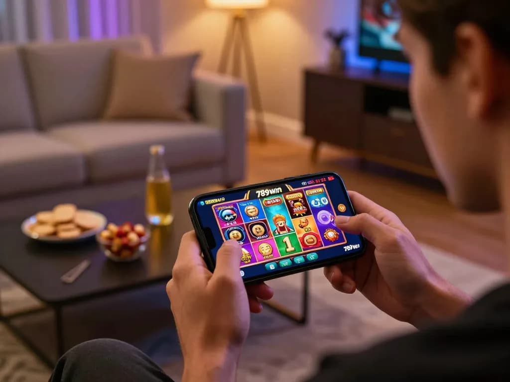 Engaging user logging in to đăng nhập 789win on their smartphone, highlighting online gaming excitement.