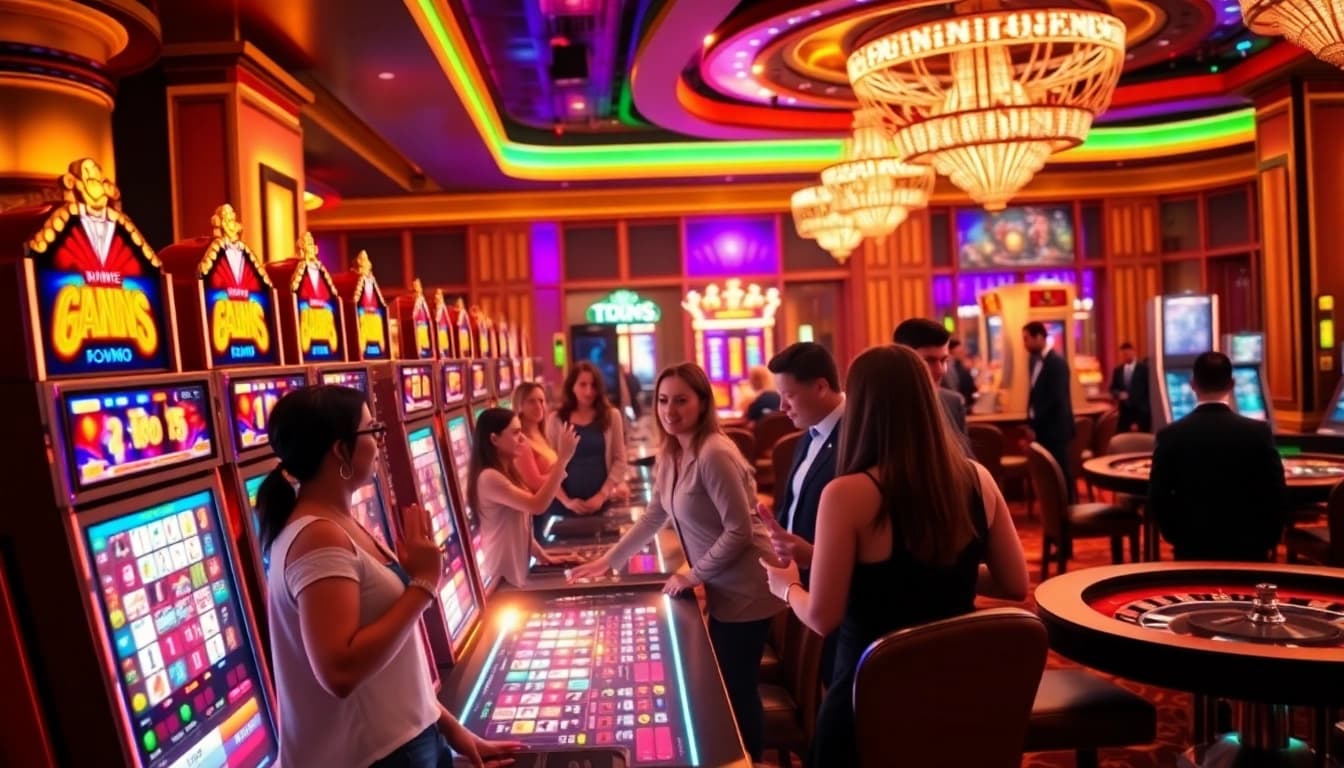 Players celebrating a win at https://nohudoithuong.life/ slot machines surrounded by luxury.