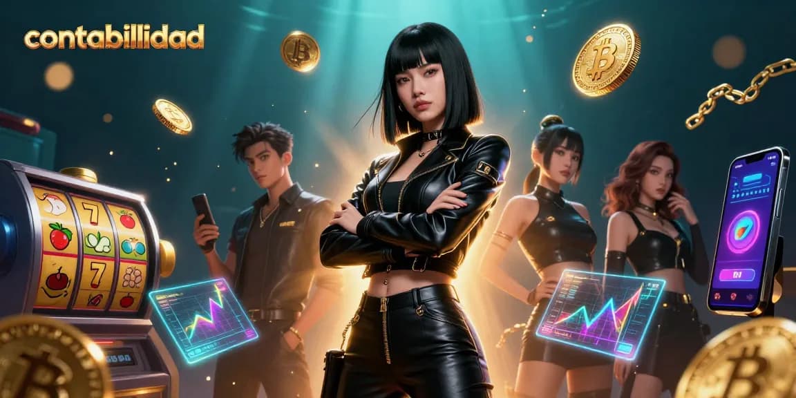 Engage with contabilidad insights in this vibrant online casino illustration filled with slot reels.
