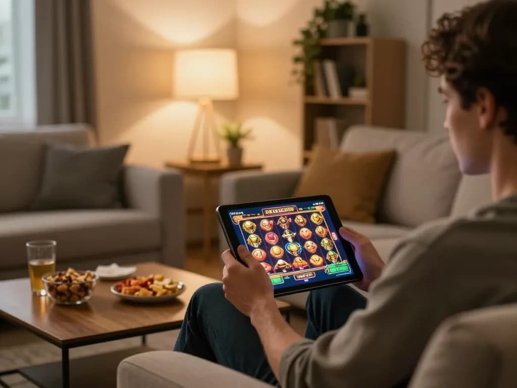 Engaging online gaming session at https://123bz.uk.net/ showing player using tablet in a cozy setting.