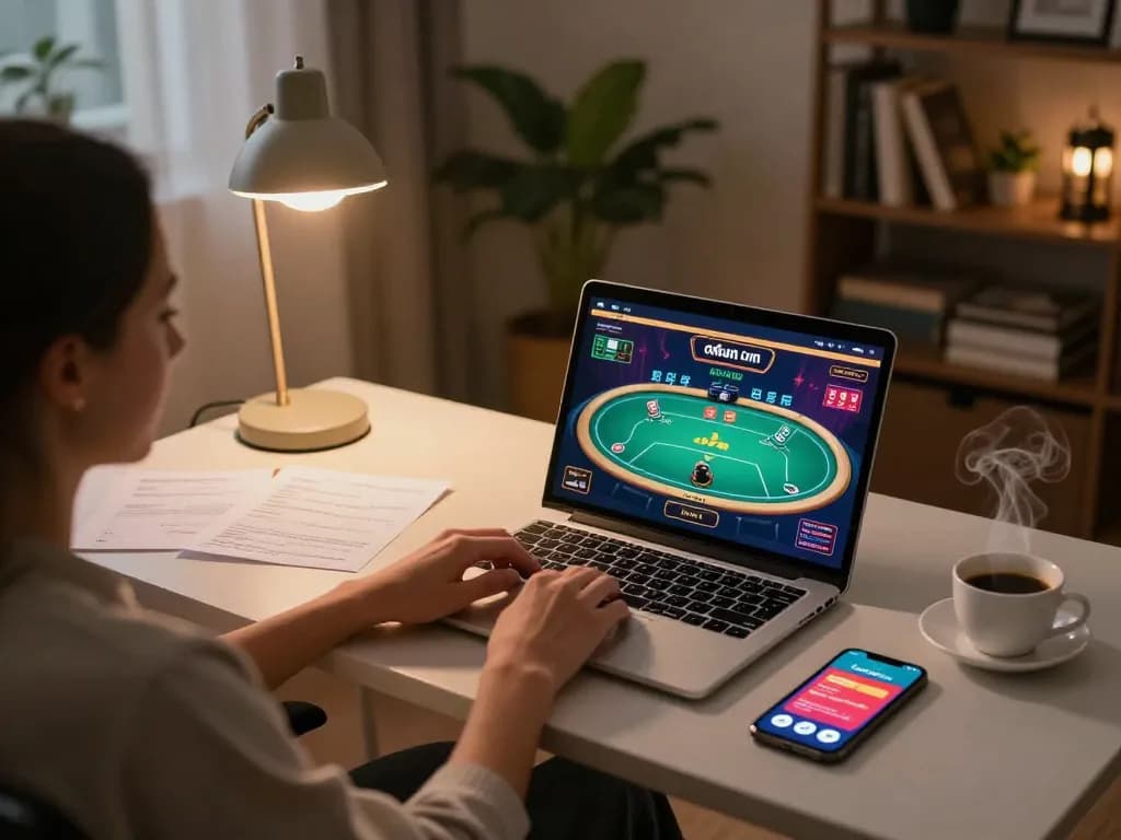 Engaging in online gaming at home on okfun com while analyzing strategies and enjoying the atmosphere