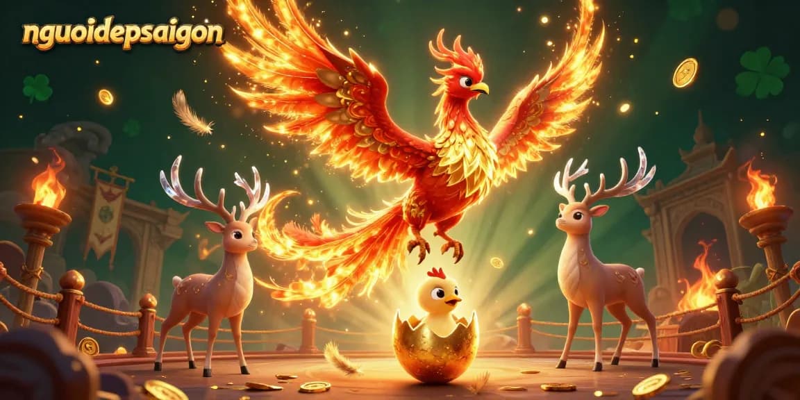 Experience thrilling bets at nguoidepsaigon with vivid gaming scenes featuring phoenixes and stags.