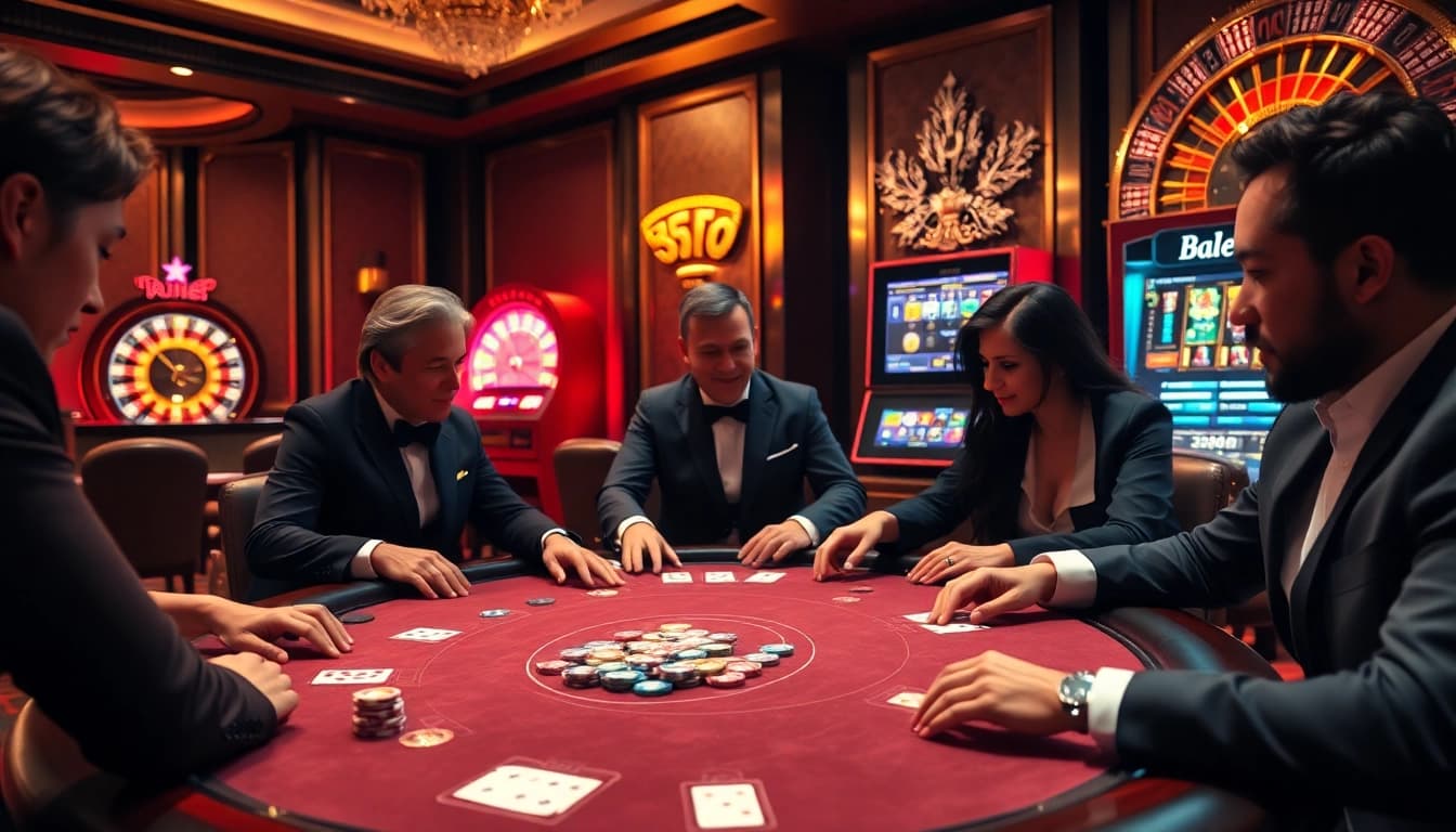 Engaged players enjoying high-stakes poker at GG88 luxury casino.