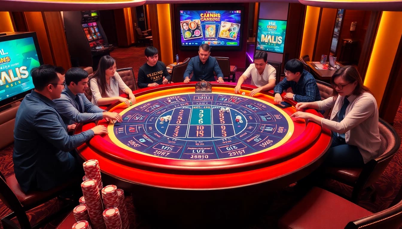 Tài xỉu MD5 gaming action with players enjoying betting at a vibrant casino table.