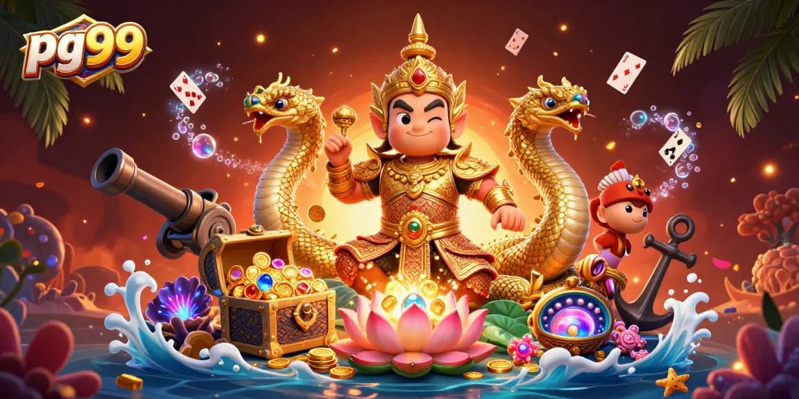 Experience the excitement of pg99 with vibrant cartoon guardians and casino treasures.