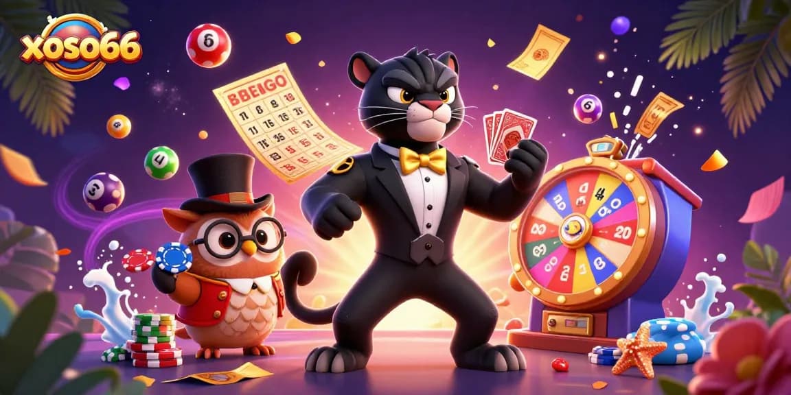 Experience excitement with xoso66 as a stylish panther deals cards in a vibrant casino scene.
