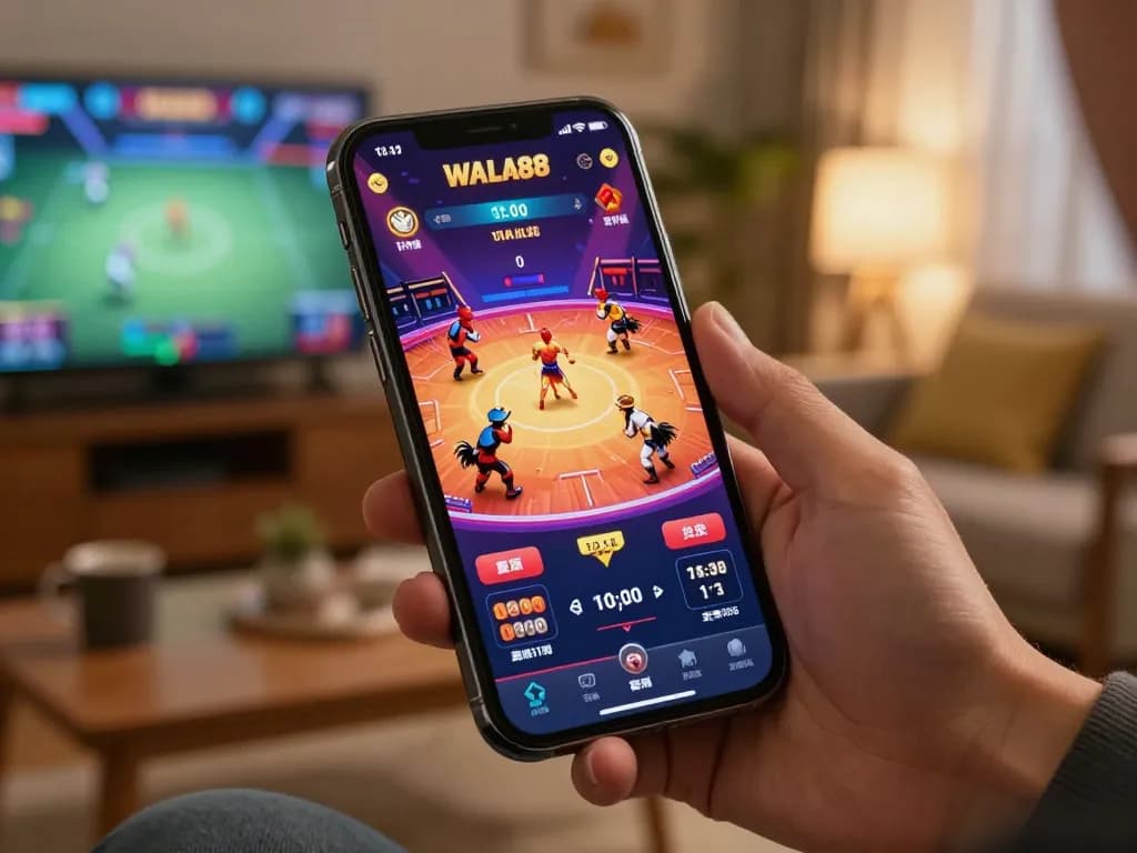 Engaging live betting action of đá ga cp4 wala88 on mobile device, showcasing real-time cockfighting excitement.