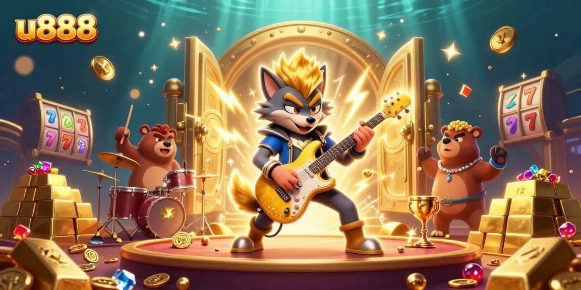 Experience excitement with u888 at a vibrant casino, featuring wild characters and treasures.