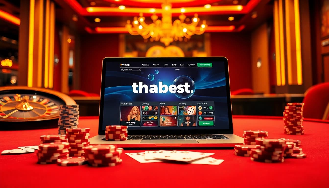 Experience the thrill at thabet.baby with vibrant casino tables, cards, and poker chips.