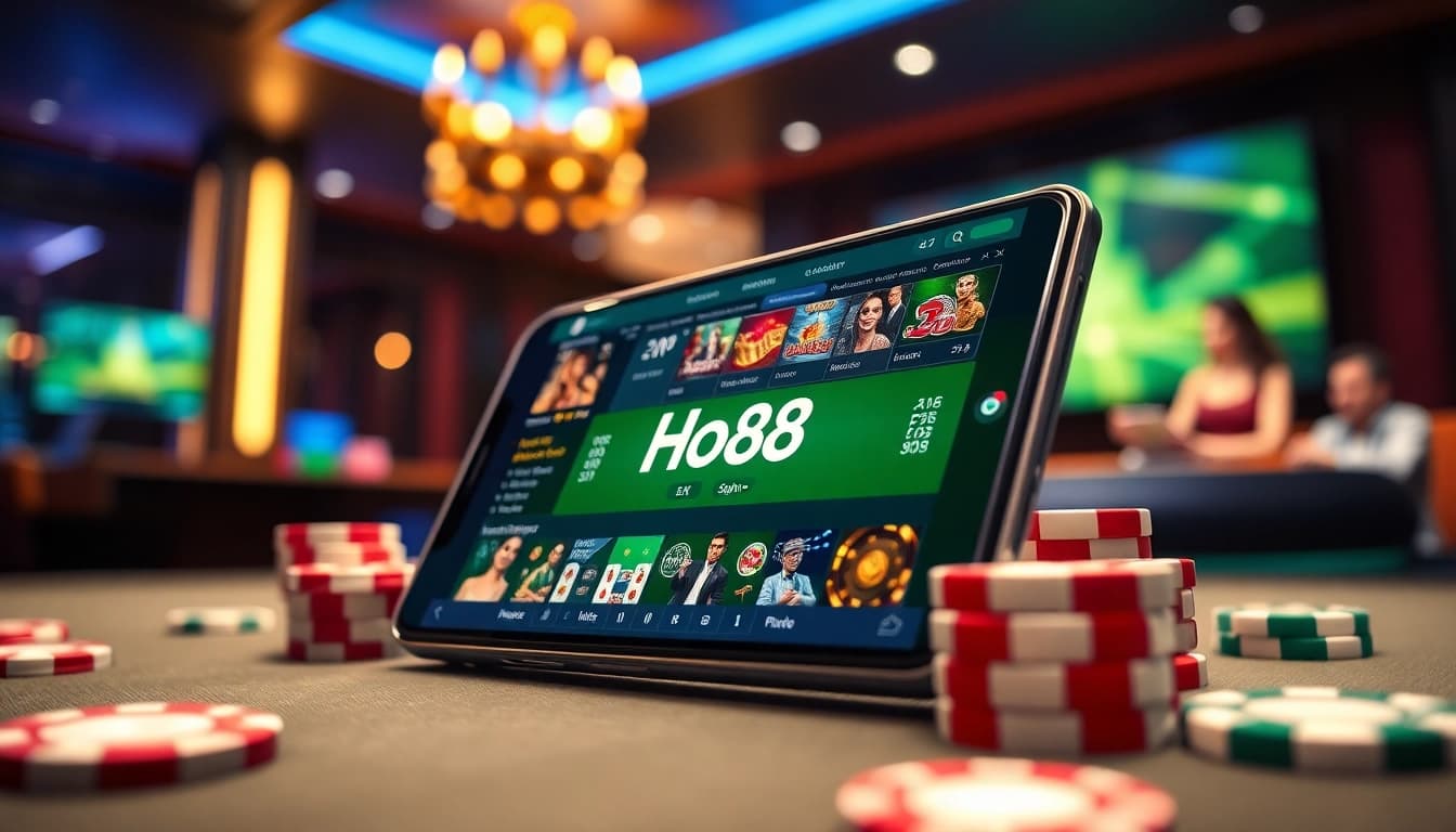 Ho88 mobile gaming interface showcasing vibrant online casino games like baccarat and slots, highlighting excitement and engagement.