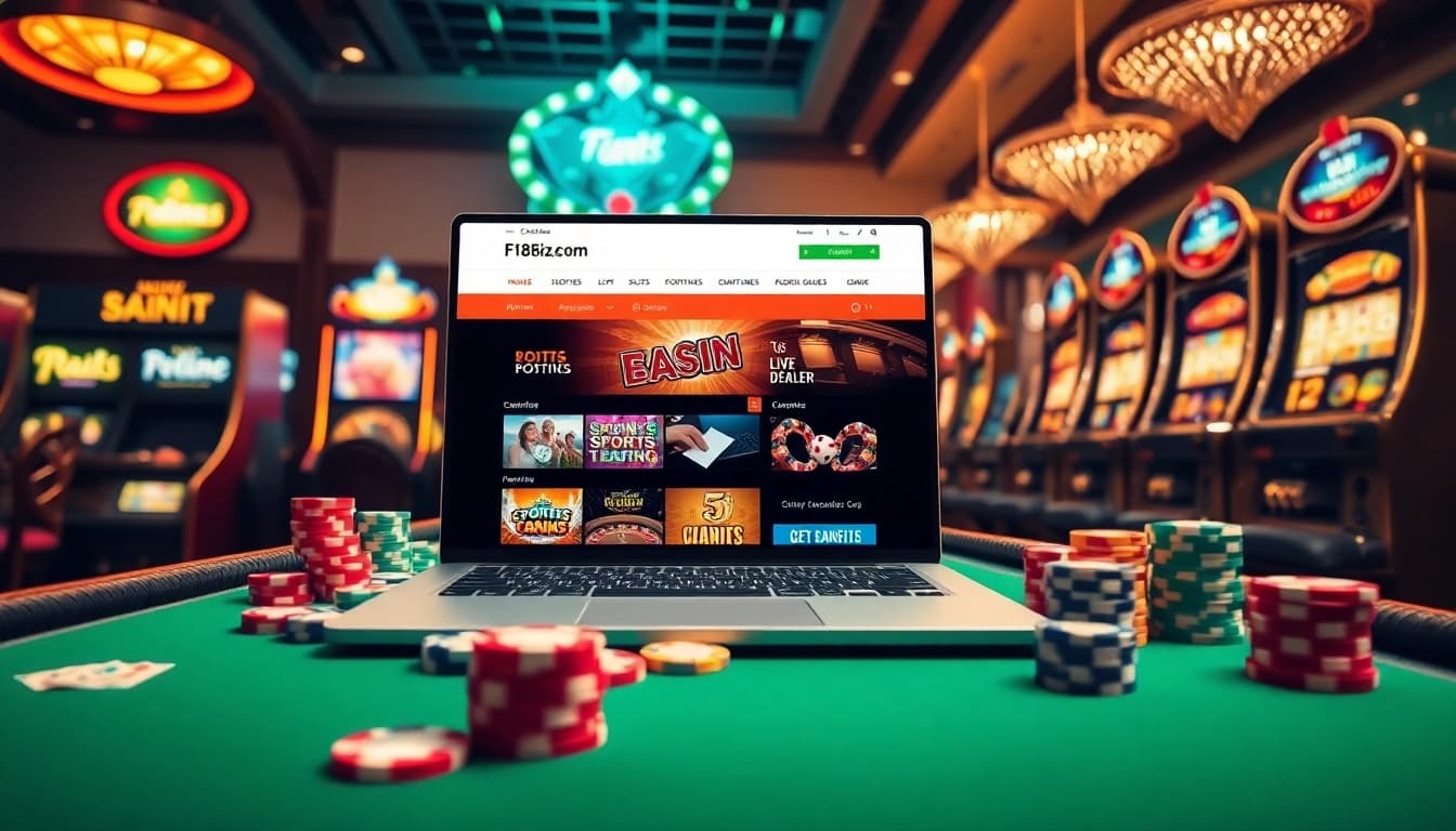 Experience thrilling casino action at f168biz.com with vibrant slot machines and poker tables.