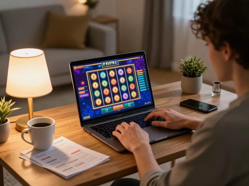 Play online slot games at 92slot with engaging interface and strategy notes nearby.