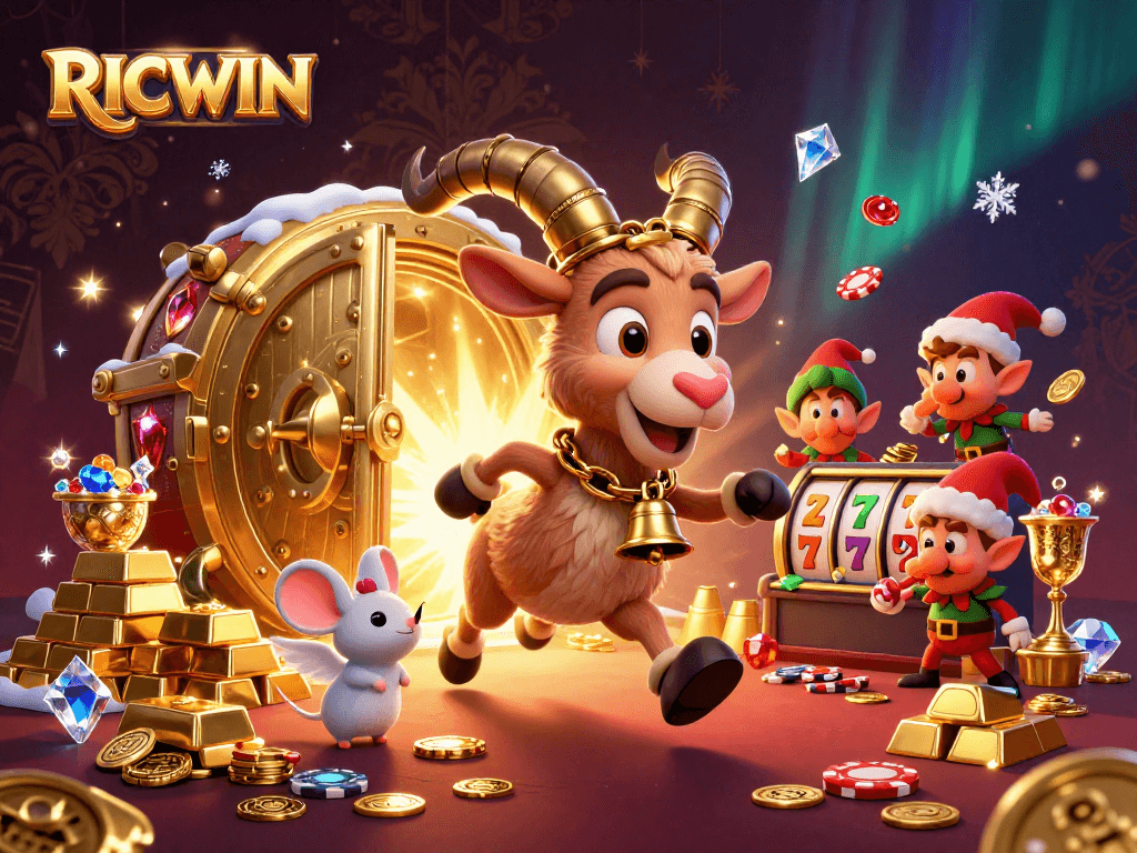 Experience the thrilling chaos at RICWIN's casino where festive characters engage in lively gambling.