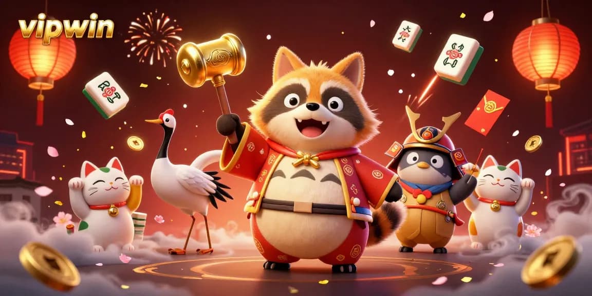 Spin your luck with vipwin as cheerful characters celebrate big wins in vibrant casino atmosphere.