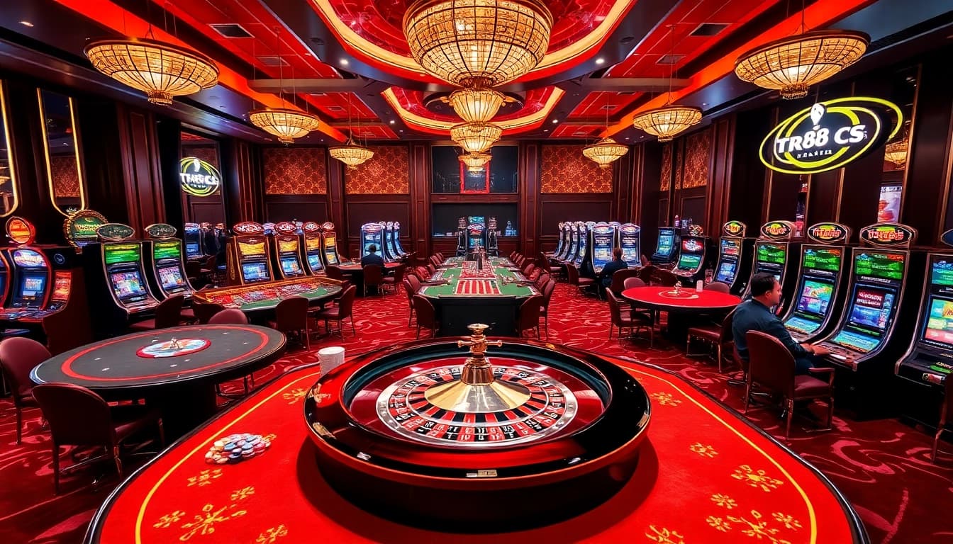 Experience thrilling gameplay at TR88, featuring vibrant casino tables and slot machines.
