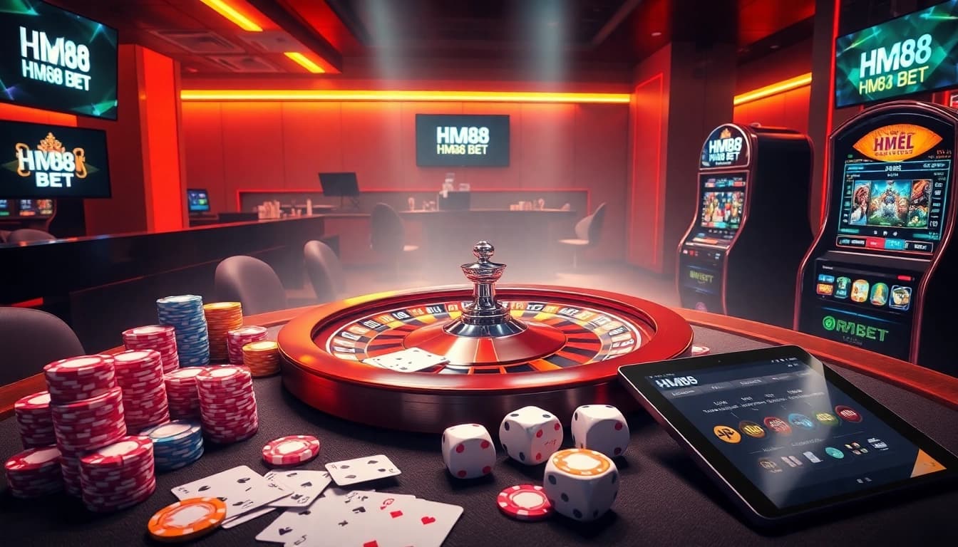 Expert placing strategic bets at HM88 BET roulette table with vibrant chips and cards