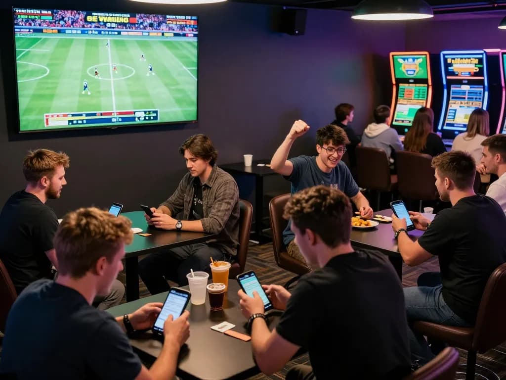 Engaging players placing bets at QQ88's dynamic sports betting lounge