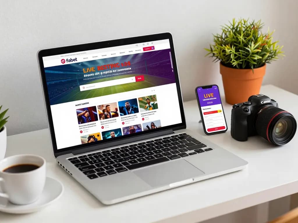 Engaging workspace showcasing fabet online betting platform with a laptop and smartphone.