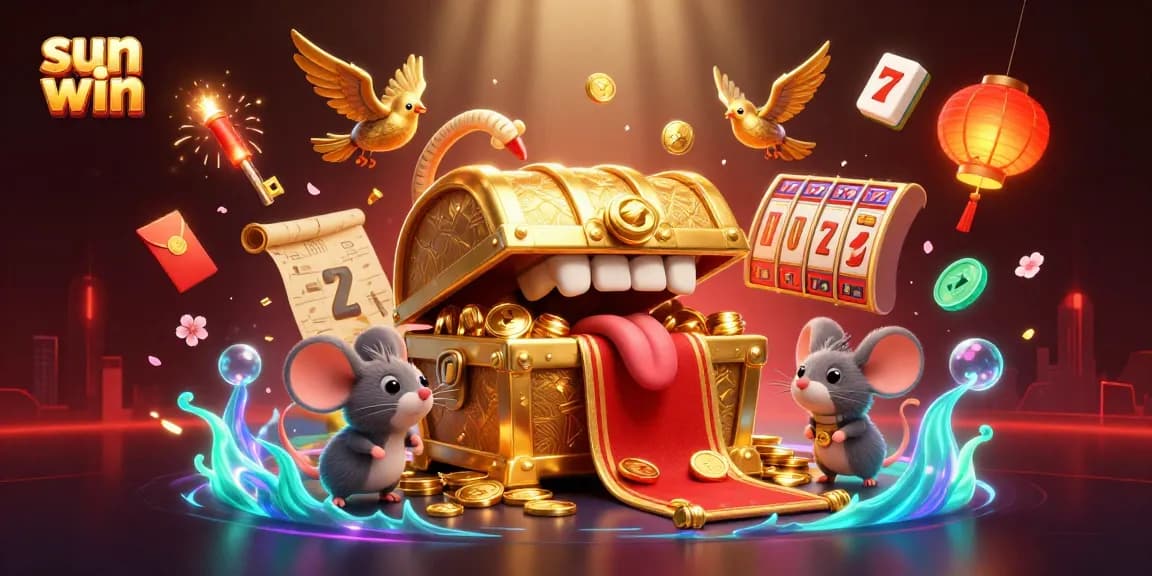 Experience thrilling gameplay at sun win with a striking, animated treasure scene featuring adventurous mice and jackpot elements.
