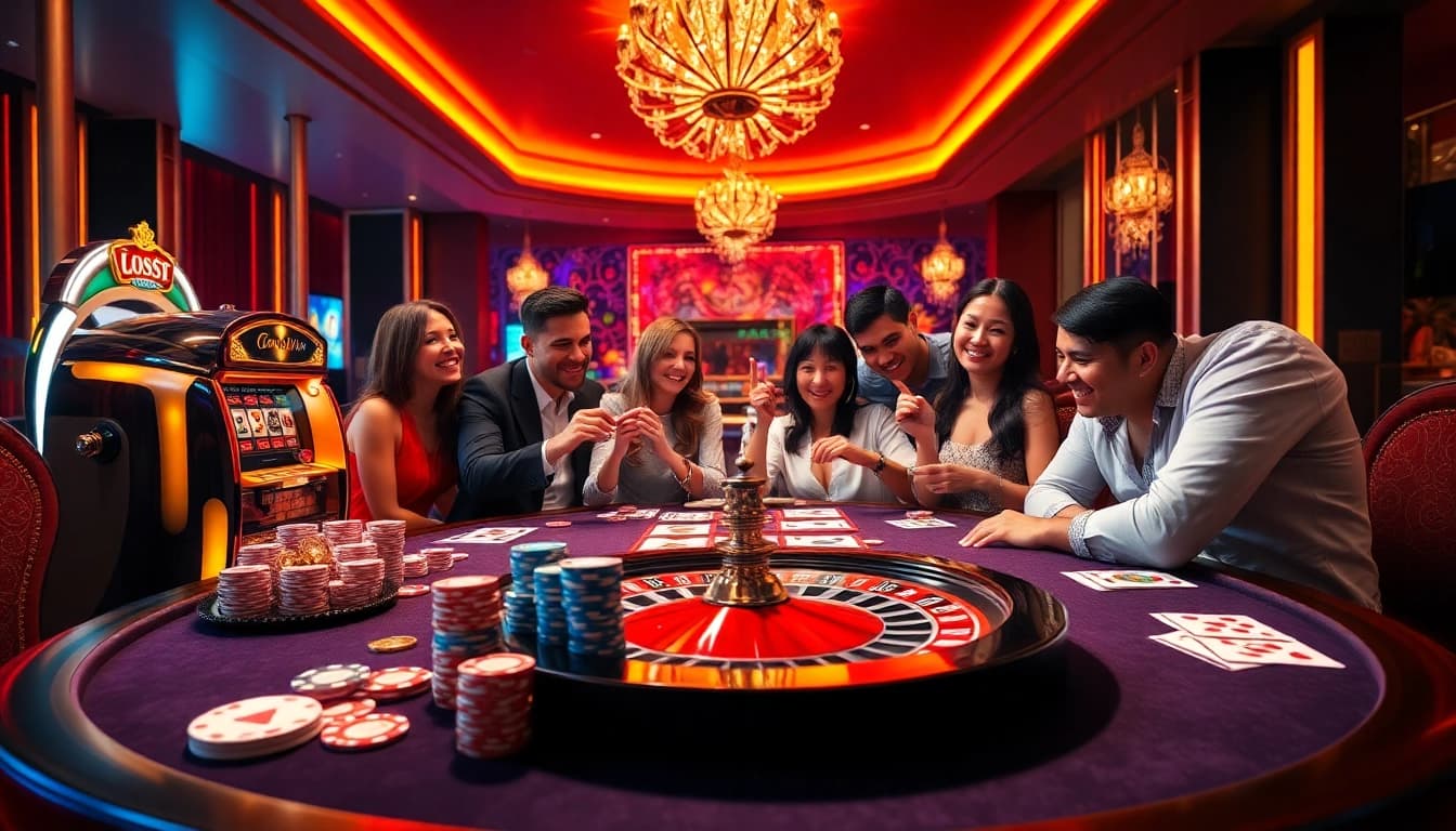 Exciting casino gaming scene at 888vi.com with players enjoying poker and roulette.