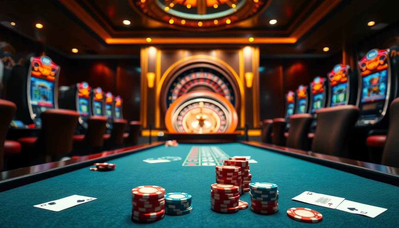 Experience the thrill of gambling at https://xx88.boats/ with vibrant casino visuals showcasing gaming tables and slot machines.