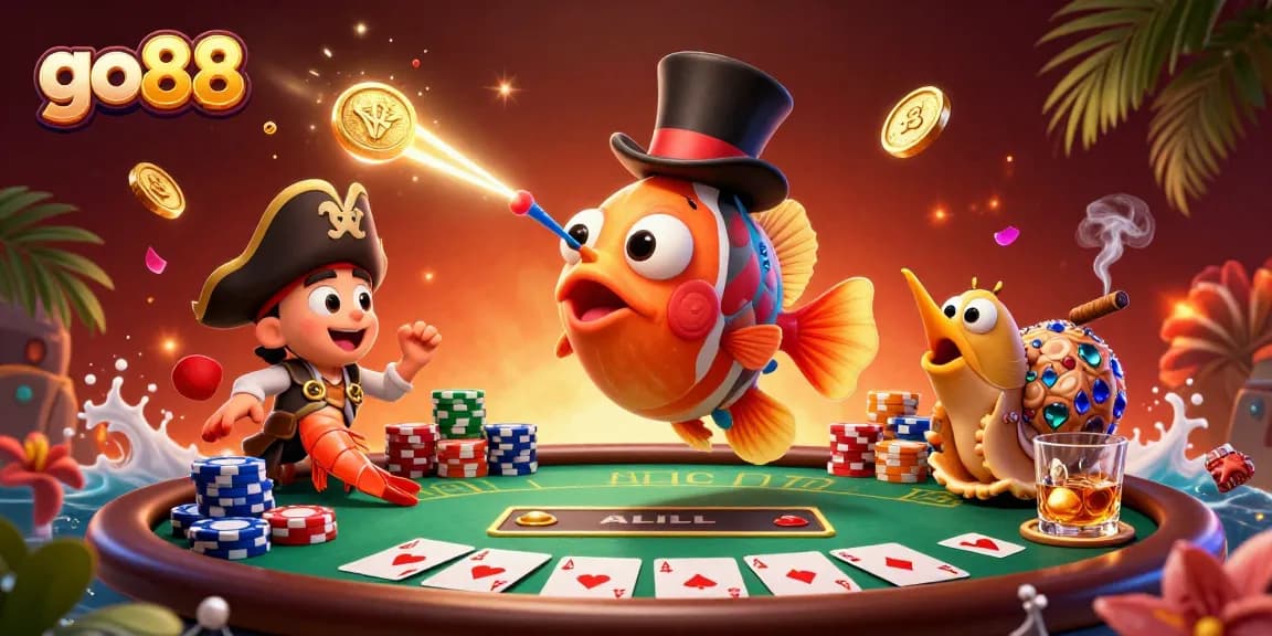 Engage with go88's thrilling casino adventure featuring 3D anglerfish and poker elements.