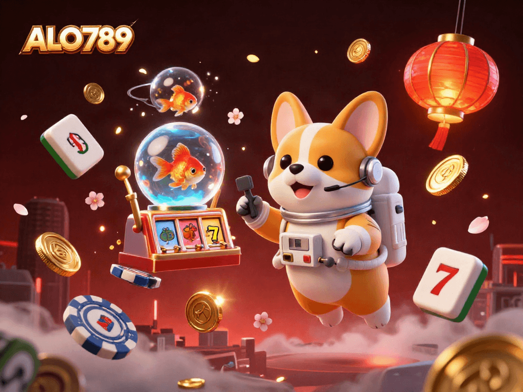 Experience slots in space with ALO789, featuring an astronaut corgi and glowing casino elements.